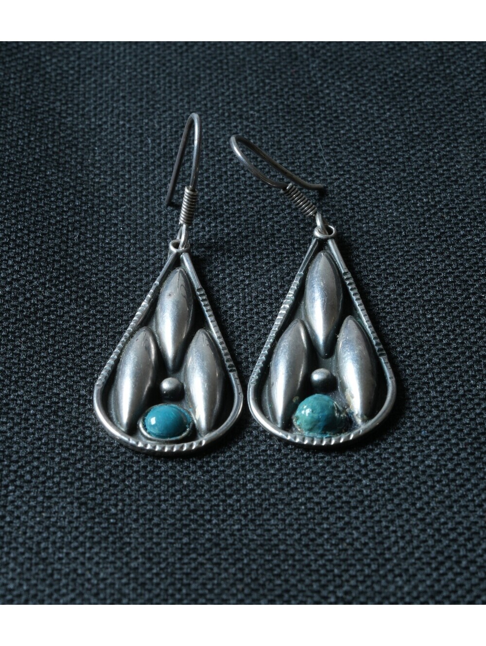 Mexico 925 Sterling Silver Turquoise Teardrop Dangle Earrings Southwestern